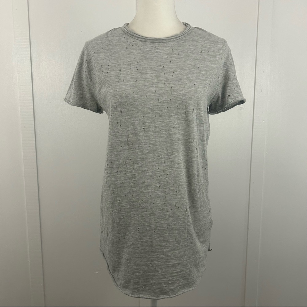 Anthropologie womens top gray t-shirt distressed size S